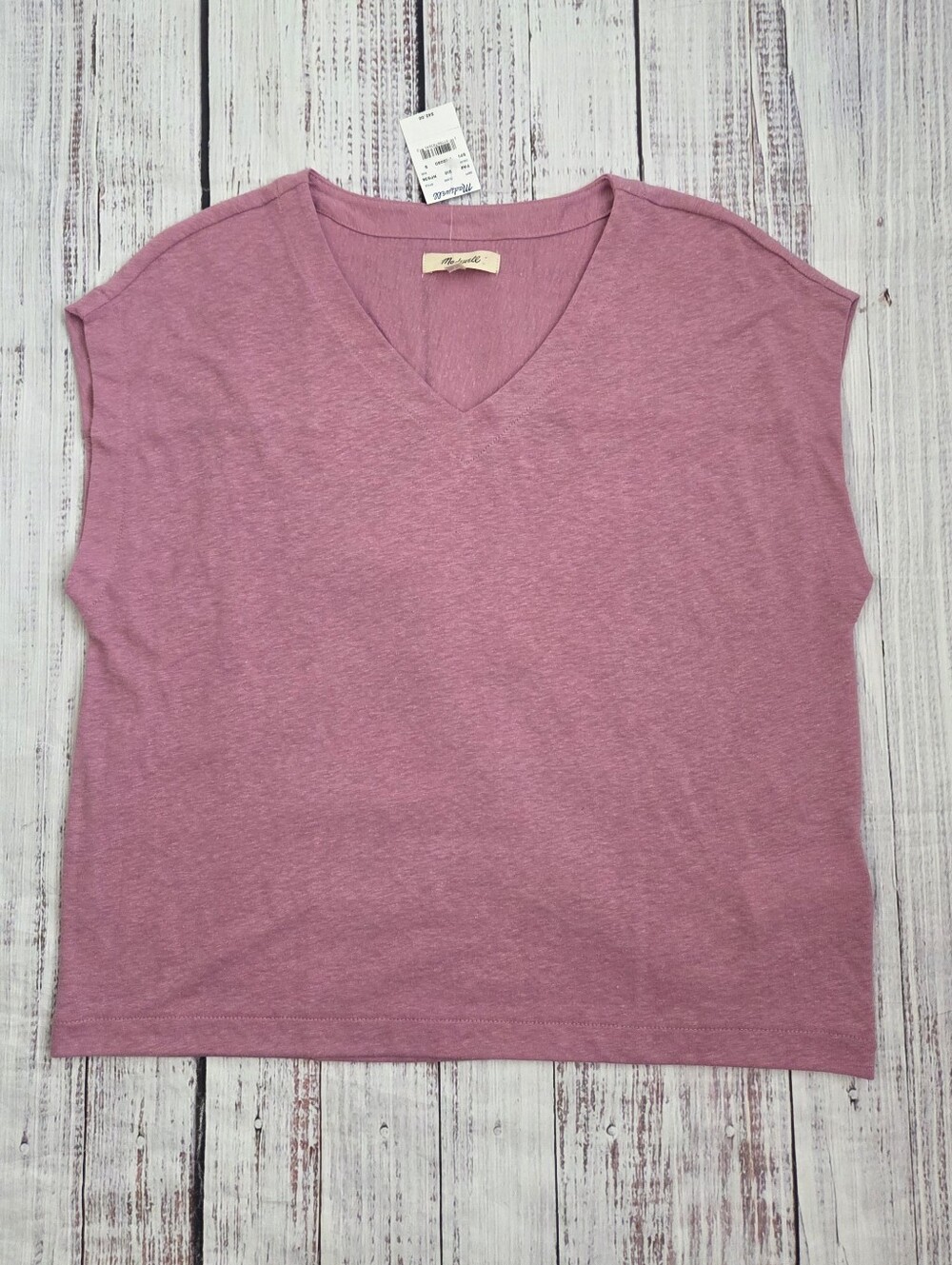 Madewell Relaxed V-Neck Tee T Shirt Linen Blend NEW NWT Small NP836 - Picture 2 of 7